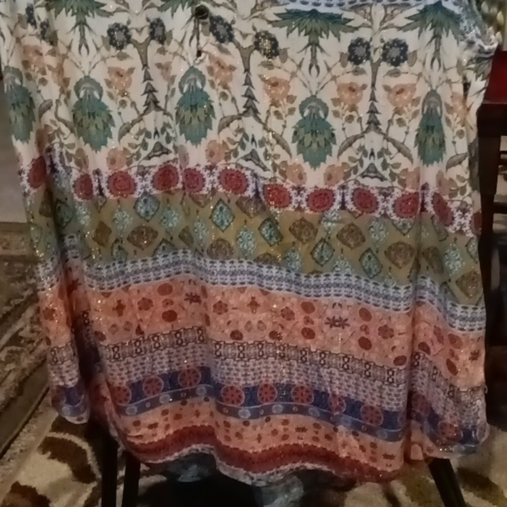 One World Orange Multi-Colored Rounded Neckline S… - image 3